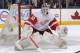 TORONTO, ON - DECEMBER 21: Jonas Gustavsson #50 of the Detroit Red Wings defends the goal during NHL game action against the Toronto Maple Leafs December 21, 2013 at the Air Canada Centre in Toronto, Ontario, Canada. (Photo by Graig Abel/NHLI via Getty I