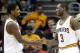 October 23, 2012; Cleveland, OH USA: Cleveland Cavaliers point guard Kyrie Irving (2) and guard Dion Waiters shake hands during a preseason game against the Indiana Pacers at Quicken Loans Arena. Mandatory Credit: Eric P. Mull-USPRESSWIRE