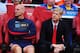 LONDON, ENGLAND - AUGUST 27: Arsene Wenger (R) the Arsenal manager and assistant Steve Bould look on before the UEFA Champions League Play Off Second leg match between Arsenal FC and Fenerbahce SK at Emirates Stadium on August 27, 2013 in London, England