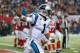 ATLANTA, GA - DECEMBER 29: Cam Newton #1 of the Carolina Panthers celebrates a touchdown against the Atlanta Falcons at Georgia Dome on December 29, 2013 in Atlanta, Georgia. (Photo by Kevin C. Cox/Getty Images)