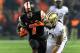 EUGENE, OR - NOVEMBER 23: Wide receiver Brandin Cooks #7 of the Oregon State Beavers heads to the end zone for a touchdown during the third quarter of the game against the Washington Huskies at Reser Stadium on November 23, 2013 in Eugene, Oregon. (Photo
