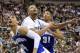 Dec 28, 2013; East Lansing, MI, USA; New Orleans Privateers forward Cory Dixon (4) and Michigan State Spartans center Adreian Payne (5) and New Orleans Privateers guard/forward Teris Bourgeois (31) fight for position during the 2nd half of a game at Jack