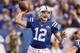 INDIANAPOLIS, IN - DECEMBER 01: Andrew Luck #12 of the Indianapolis Colts throws a pass during the NFL game against the Tennessee Titans at Lucas Oil Stadium on December 1, 2013 in Indianapolis, Indiana. (Photo by Andy Lyons/Getty Images)