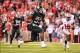 Dec 7, 2013; Indianapolis, IN, USA; Michigan State Spartans running back Jeremy Langford (33) rushes into the end zone for a touchdown during the fourth quarter of the 2013 Big 10 Championship game against the Ohio State Buckeyes at Lucas Oil Stadium. Man
