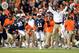 Nov 30, 2013; Auburn, AL, USA; Auburn Tigers cornerback Chris Davis (11) scores a 100 yard touchdown on a missed field goal attempt during the fourth quarter against the Alabama Crimson Tide at Jordan Hare Stadium. Auburn Tigers won 34-28. Mandatory Credi