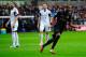 SWANSEA, WALES - JANUARY 01: Manchester City player Fernandinho (r) celebrates the opening goal during the Barclays Premier League match between Swansea City and Manchester City at Liberty Stadium on January 1, 2014 in Swansea, Wales. (Photo by Stu Forst