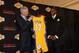 LOS ANGELES - JUNE 30: Andrew Bynum #17 of the Los Angeles Lakers is announced as the newest addition to the team from the 2005 NBA Draft by Lakers General Manager Mitch Kupchak on June 30, 2005 at the Staples Center in Los Angeles, California. NOTE TO U