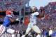 Nov 30, 2013; Gainesville, FL, USA; Florida State Seminoles wide receiver Kelvin Benjamin (1) catches the ball for a touchdown against the Florida Gators during the second half at Ben Hill Griffin Stadium. Florida State Seminoles defeated the Florida Gato