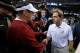 NEW ORLEANS, LA - JANUARY 02: Head coach Bob Stoops of the Oklahoma Sooners is congratulated by Nick Saban, head coach of the Alabama Crimson Tide during the Allstate Sugar Bowl at the Mercedes-Benz Superdome on January 2, 2014 in New Orleans, Louisiana.