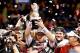 Jan 2, 2014; New Orleans, LA, USA; Oklahoma Sooners quarterback Trevor Knight (9) celebrates following a win over Alabama Crimson Tide in a game at the Mercedes-Benz Superdome. Oklahoma defeated Alabama 45-31. Mandatory Credit: Derick E. Hingle-USA TODAY
