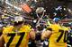 ARLINGTON, TX - JANUARY 03: Evan Boehm #77 and Anthony Gatti #70 of the Missouri Tigers celebrate after the Tigers defeat the Oklahoma State Cowboys 41-31 during the AT&T Cotton Bowl on January 3, 2014 in Arlington, Texas. (Photo by Ronald Martinez/Gett