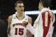 Dec 28, 2013; Madison, WI, USA; Wisconsin Badgers forward Sam Dekker (15) reacts during the game with the Prairie View A&M Pathers at the Kohl Center. Wisconsin defeated Prairie View A&M 80-43. Mandatory Credit: Mary Langenfeld-USA TODAY Sports