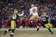 Tight end Vernon Davis hauls in an accurately thrown pass by Colin Kaepernick for the fourth-quarter touchdown.