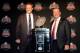 NEWPORT BEACH, CA - JANUARY 05: (L-R) Auburn Tigers Head Coach Gus Malzahn and Florida State Seminoles Head Coach Jimbo Fisher pose with the trophy during a Vizio BCS National Championship press conference at the Newport Beach Marriot Hotel and Spa on Ja