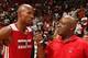 MIAMI, FL - OCTOBER 6: Ray Allen #34 of the Miami Heat gets interviewed after the Red & White scrimmage game on October 6, 2013 at American Airlines Arena in Miami, Florida. NOTE TO USER: User expressly acknowledges and agrees that, by downloading and or