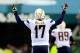 CINCINNATI, OH - JANUARY 05: Quarterback Philip Rivers #17 of the San Diego Chargers celebrates against the Cincinnati Bengals in a Wild Card Playoff game at Paul Brown Stadium on January 5, 2014 in Cincinnati, Ohio.The San Diego Chargers defeated the Ci