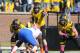 Oct 19, 2013; Columbia, MO, USA; Missouri Tigers quarterback Maty Mauk (7) motions on the line during the first half of the game against the Florida Gators at Faurot Field. Missouri won 36-17. Mandatory Credit: Denny Medley-USA TODAY Sports