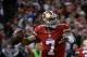 December 23, 2013; San Francisco, CA, USA; San Francisco 49ers quarterback Colin Kaepernick (7) passes the football against the Atlanta Falcons during the third quarter in the final regular season game at Candlestick Park. The 49ers defeated the Falcons 3
