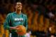 BOSTON, MA - APRIL 3: Rajon Rondo #9 of the Boston Celtics practices shooting prior to a game against the Detroit Pistons on April 3, 2013 at TD Garden in Boston, Massachusetts. Rondo, who is out for the remainder of the season, underwent ACL surgery in