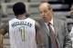 Jan 4, 2014; Nashville, TN, USA; Vanderbilt Commodores head coach Kevin Stallings talks to Vanderbilt guard Eric McClellan (1) during the first half against the Northeastern Huskies at Memorial Gym. Mandatory Credit: Jim Brown-USA TODAY Sports