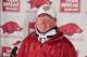April 3, 2012; Fayetteville, AR, USA; Arkansas Razorback head coach Bobby Petrino speaks at a press conference at Razorback Stadium following a motorcycle accident he sustained on April 1. Mandatory Credit: Beth Hall-USA TODAY Sports