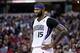 Jan 7, 2014; Sacramento, CA, USA; Sacramento Kings center DeMarcus Cousins (15) smiles as a call is reviewed during the first quarter against the Portland Trail Blazers at Sleep Train Arena. Mandatory Credit: Kelley L Cox-USA TODAY Sports