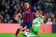 BARCELONA, SPAIN - JANUARY 08: Lionel Messi of FC Barcelona duels for the ball with Mehdi Lacen of Getafe CF during the Copa del Rey round of 16 first leg match between FC Barcelona and Getafe CF at Camp Nou on January 8, 2014 in Barcelona, Spain. (Phot