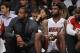 Jan 10, 2014; Brooklyn, NY, USA; Miami Heat small forward LeBron James (6) and shooting guard Dwyane Wade (suit) look on against the Brooklyn Nets during the second overtime at Barclays Center. The Brooklyn Nets won the game 104-95 in double overtime. Man