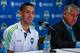 SEATTLE, WA - AUGUST 05: Former U.S. National Team Captain Clint Dempsey speaks to the media as head coach Sigi Schmid (R) listens during a press conference announcing his signing with the Seattle Sounders FC at CenturyLink Field on August 5, 2013 in Sea