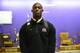 Fournette posing in front of one of St. Augustine's trophy cases.