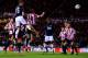 SUNDERLAND, ENGLAND - JANUARY 07: Nemanja Vidic of Manchester United (15) scores their first goal with a header during the Capital One Cup Semi-Final, first leg match between Sunderland and Manchester United at Stadium of Light on January 7, 2014 in Sund