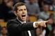 Jan 13, 2014; Boston, MA, USA; Boston Celtics head coach Brad Stevens directs his players during the second half of their 104-92 loss to the Houston Rockets at TD Garden. Mandatory Credit: Winslow Townson-USA TODAY Sports