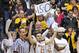 WICHITA, KS - JANUARY 05: Wichita State Shockers fans celebrate as the Shockers improve to 15-0 on the season with a win over the Northern Iowa Panthers on January 5, 2014 at Charles Koch Arena in Wichita, Kansas. Wichita State defeated Northern Iowa 67
