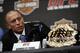 NEW YORK - MARCH 24: Georges St-Pierre of Montreal, Quebec, Canada speaks at a press conference for UFC 111 at Radio City Music Hall on March 24, 2010 in New York City. St-Pierre will face Dan Hardy of Nottingham UK in the Welterweight title bout. (Pho