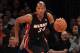 Jan 9, 2014; New York, NY, USA; Miami Heat shooting guard Ray Allen (34) controls the ball against the New York Knicks during the first quarter of a game at Madison Square Garden. Mandatory Credit: Brad Penner-USA TODAY Sports