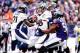 December 16, 2012;Baltimore, MD, USA; Denver Broncos quarterback Peyton Manning (18) is sacked by Baltimore Ravens linebacker Albert McClellan (50) at M&T Bank Stadium Mandatory Credit: Evan Habeeb-USA TODAY Sports
