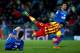 GETAFE, SPAIN - JANUARY 16: Neymar JR. of FC Barcelona is tackled by Alexis Ruano of Getafe CF during the Copa del Rey Round of 8 second leg match between Getafe CF and FC Barcelona at Coliseum Alfonso Perez on January 16, 2014 in Getafe, Spain. (Photo b
