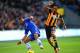 HULL, ENGLAND - JANUARY 11: Ashley Cole of Chelsea and Ahmed Elmohamady of Hull City battle for the ball during the Barclays Premier League match between Hull City and Chelsea at KC Stadium on January 11, 2014 in Hull, England. (Photo by Laurence Griffi