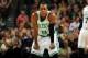 BOSTON, MA - JANUARY 17: Rajon Rondo #9 of the Boston Celtics looks down the court against the Los Angeles Lakers on January 17, 2014 at the TD Garden in Boston, Massachusetts. NOTE TO USER: User expressly acknowledges and agrees that, by downloading and
