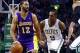 Jan 17, 2014; Boston, MA, USA; Boston Celtics point guard Rajon Rondo (9) defends against Los Angeles Lakers point guard Kendall Marshall (12) in the first quarter at TD Garden. Mandatory Credit: David Butler II-USA TODAY Sports