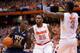 SYRACUSE, NY - JANUARY 18: Talib Zanna #42 of the Pittsburgh Panthers drives against Rakeem Christmas #25 and Jerami Grant #3 of the Syracuse Orange in the second half on January 18, 2014 at The Carrier Dome in Syracuse, New York. Syracuse defeats Pitts