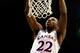 LAWRENCE, KS - NOVEMBER 22: Andrew Wiggins #22 of the Kansas Jayhawks dunks the ball during the game against the Towson Tigers at Allen Fieldhouse on November 22, 2013 in Lawrence, Kansas. (Photo by Jamie Squire/Getty Images)