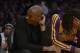 Dec 31, 2013; Los Angeles, CA, USA; Los Angeles Lakers guard Kobe Bryant (left) and forward Jordan Hill react in the fourth quarter against the Milwaukee Bucks at Staples Center. The Bucks defeated the Lakers 94-79. Mandatory Credit: Kirby Lee-USA TODAY S