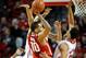 LINCOLN, NE - JANUARY 20: LaQuinton Ross #10 of the Ohio State Buckeyes passes the ball over Walter Pitchford #35 of the Nebraska Cornhuskers during a game at Pinnacle Bank Arena on January 20, 2014 in Lincoln, Nebraska. (Photo by Eric Francis/Getty Imag
