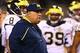 Dec 28, 2013; Tempe, AZ, USA; Michigan Wolverines offensive coordinator Al Borges against the Kansas State Wildcats during the Buffalo Wild Wings Bowl at Sun Devil Stadium. Mandatory Credit: Mark J. Rebilas-USA TODAY Sports