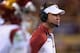 TEMPE, AZ - SEPTEMBER 28: Head coach Lane Kiffin of the USC Trojans looks on during the college football game against the Arizona State Sun Devils at Sun Devil Stadium on September 28, 2013 in Tempe, Arizona. The Sun Devils defeated the Trojans 62-41.