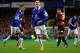 LIVERPOOL, ENGLAND - JANUARY 04: Ross Barkley of Everton celebrates scoring the first goal with Bryan Oviedo of Everton during the Budweiser FA Cup Third Round match between Everton and Queens Park Rangers at Goodison Park on January 4, 2014 in Liverpool