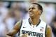 Jan 21, 2014; East Lansing, MI, USA; Michigan State Spartans guard Keith Appling (11) shows pain from a hard foul against the Indiana Hoosiers during the 1st half of a game at Jack Breslin Student Events Center. Mandatory Credit: Mike Carter-USA TODAY Sp