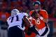 DENVER, CO - JANUARY 19: Peyton Manning #18 of the Denver Broncos looks to pass in the first quarter against the New England Patriots during the AFC Championship game at Sports Authority Field at Mile High on January 19, 2014 in Denver, Colorado. (Photo