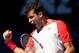 MELBOURNE, AUSTRALIA - JANUARY 22: Grigor Dimitrov of Bulgaria celebrates a point in his quarterfinal match against Rafael Nadal of Spain during day 10 of the 2014 Australian Open at Melbourne Park on January 22, 2014 in Melbourne, Australia. (Photo by